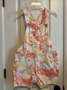 Children’s Place Coral Pink and Yellow Tie-Dye Short Overalls